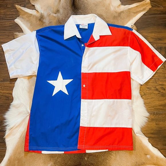 MEGA USA Shirts Vintage Mega Usa Star And Striped Button Down